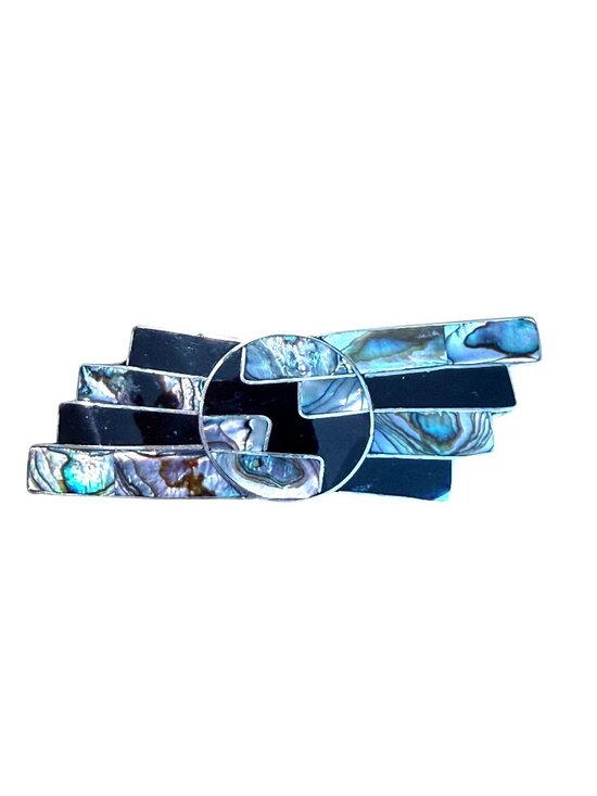 Unbranded Accessories - Abalone Shell Black Inlay Hair Barrette Clip Wing Design Silver Tone Backing